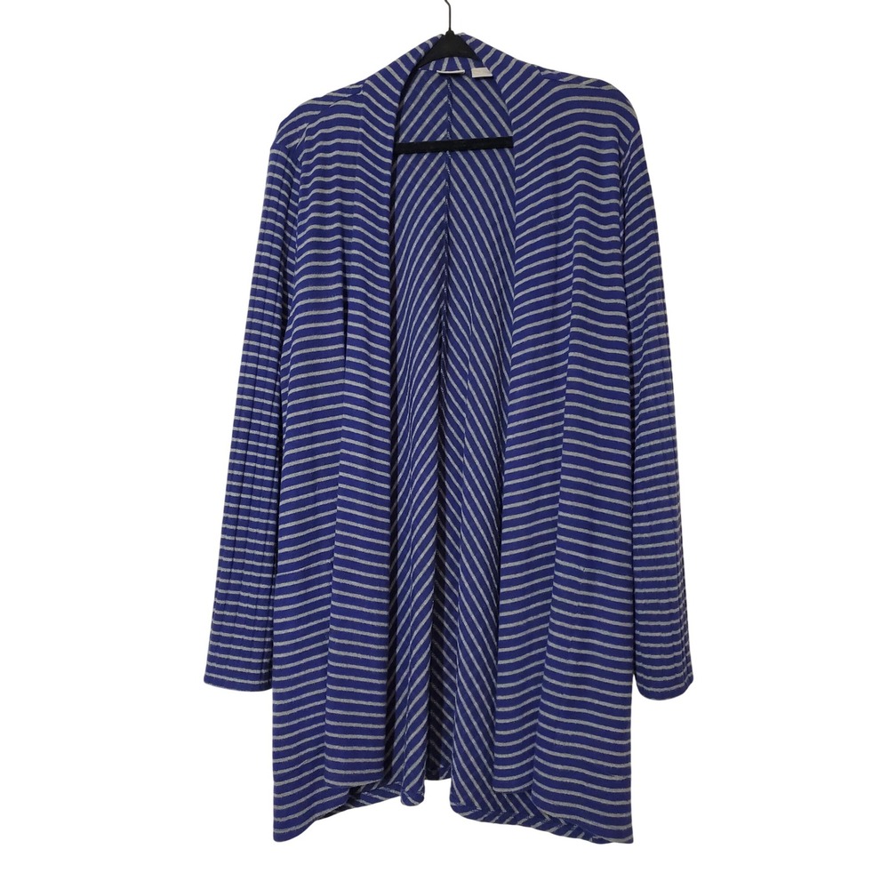 Chicos 3 Zenergy Blue Gray Stripe Open Front Cardigan Sweater Duster Womens‎ 16